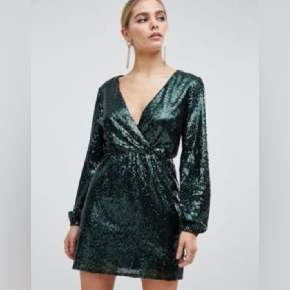 Outrageous Fortune Sequin Wrap Front Skater Dress